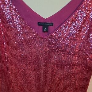 Banana Republic Sparkling Sequin Pink Silk V-Neck Tank Top Blouse Size M